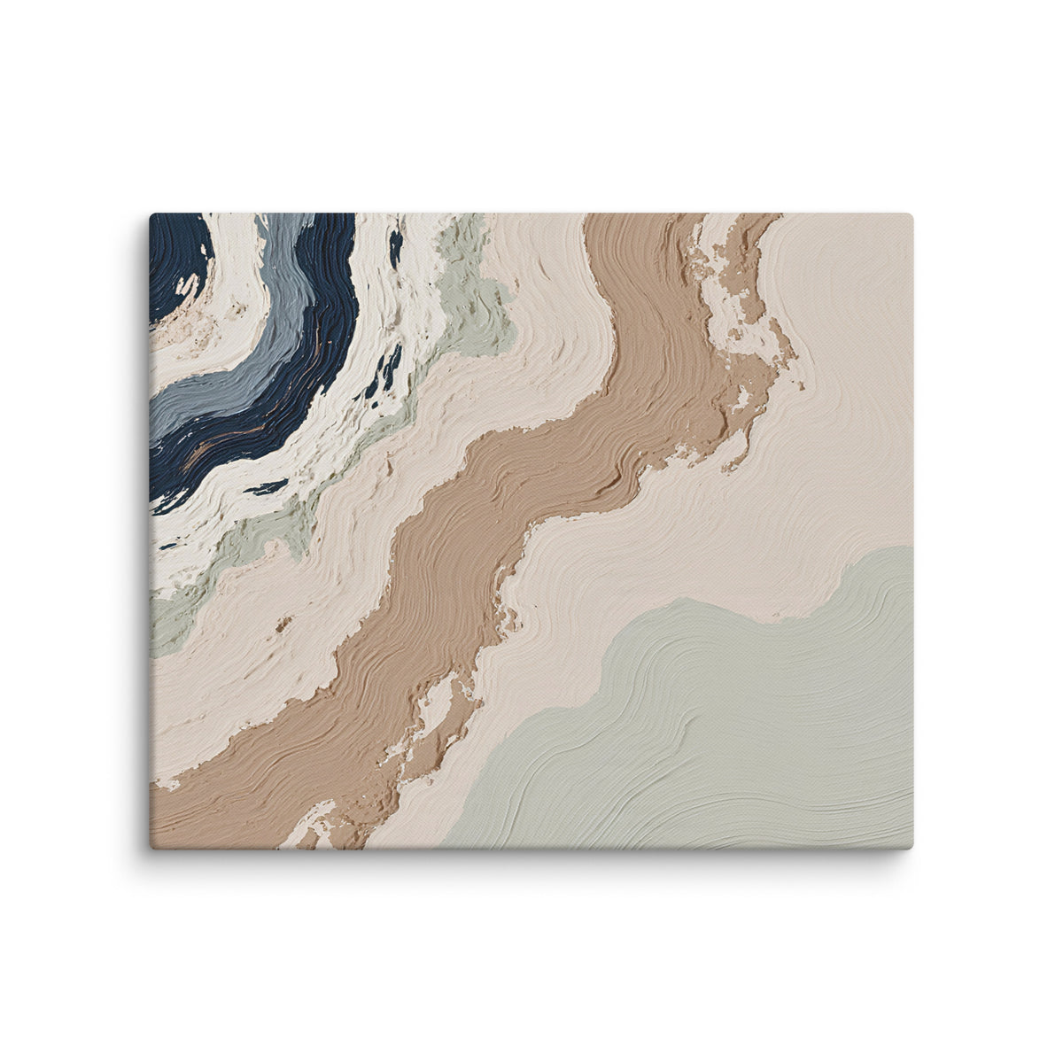 Spall canvas artwork with fractured stone-like layers and linear fissures, shown on white.