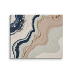 Striata canvas artwork with rhythmic bands of mineral color and sediment-like layers, shown on white.