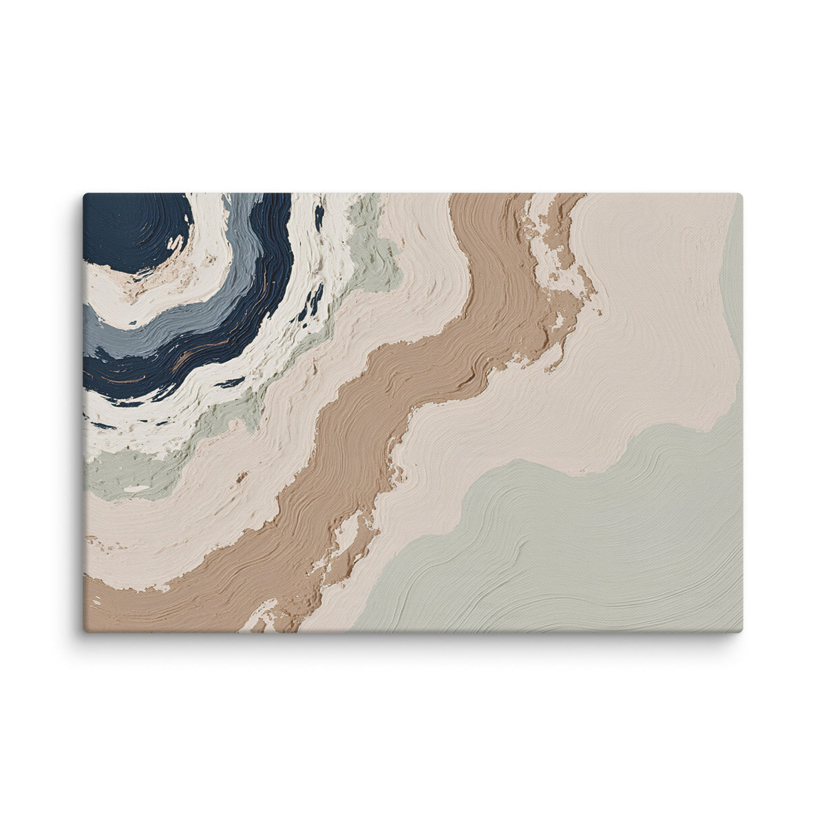 Spall canvas artwork with fractured stone-like layers and linear fissures, shown on white.