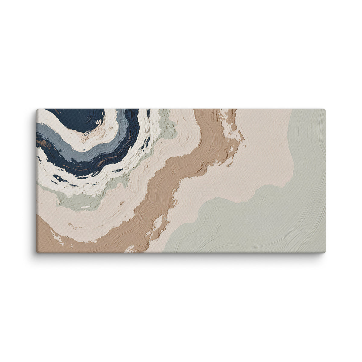 Spall canvas artwork with fractured stone-like layers and linear fissures, shown on white.