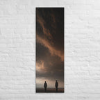 Under Copper Clouds, tall wrapped canvas print: two figures on an empty plain beneath a towering copper-edged storm cloud.