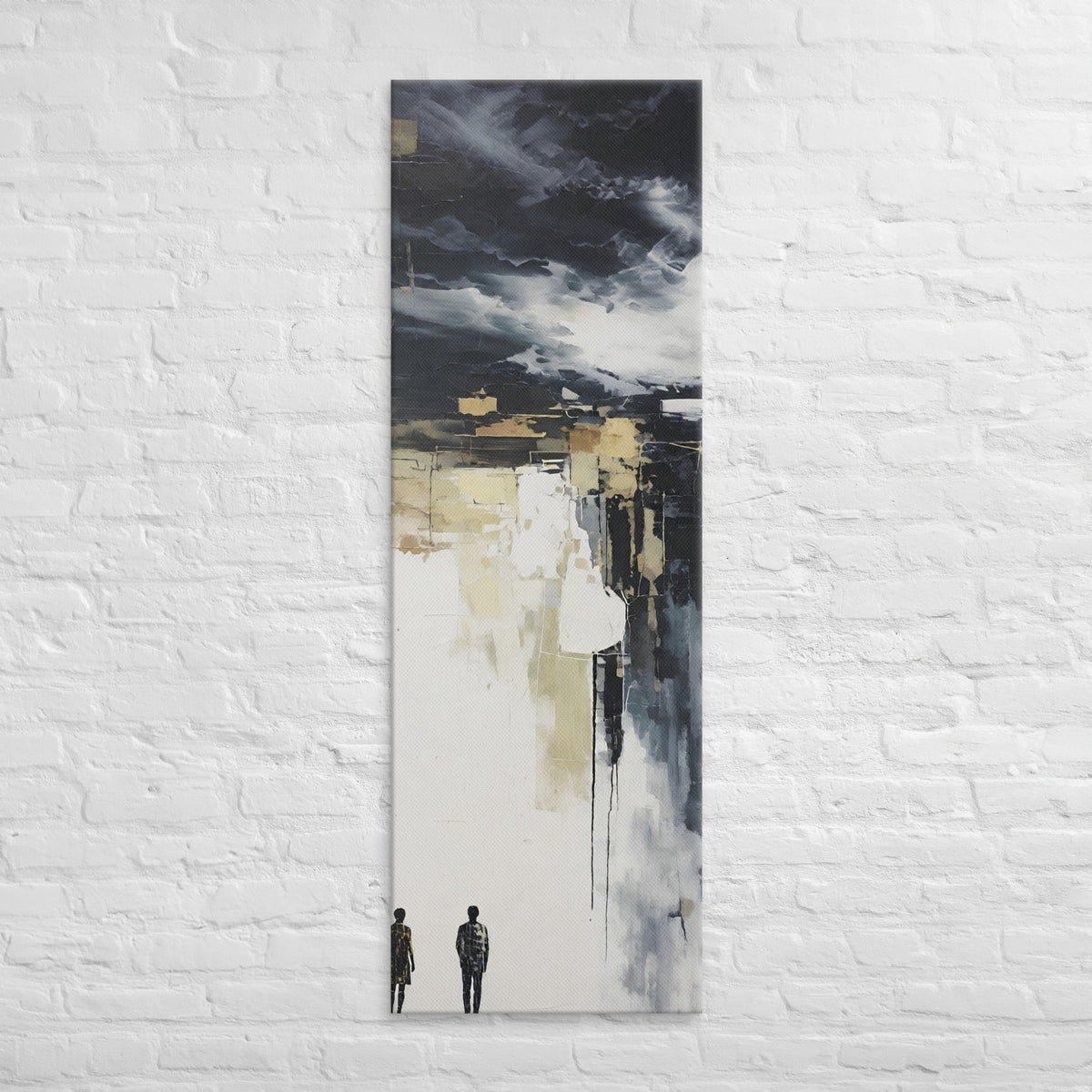 Figures in the White, tall wrapped canvas print: two figures in a white field with dark gestural marks above.