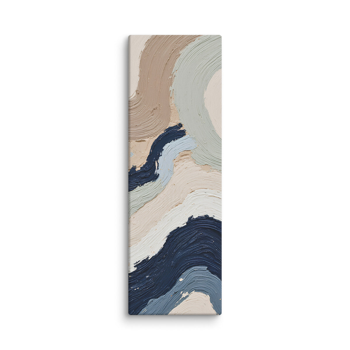 Alluvia shard canvas artwork with layered earth tones and flowing mineral textures, shown on white.
