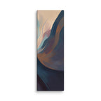 Stria Splay tall vertical canvas artwork showing delicate fanned ribbons of slate, copper, and cream opening toward the top, shown on white.