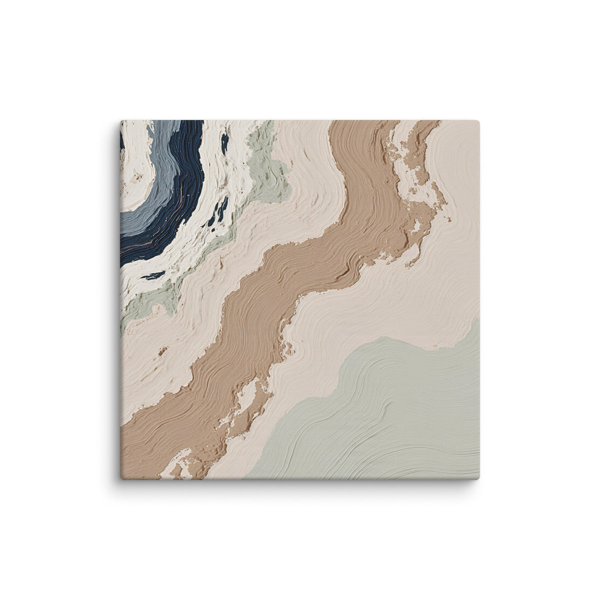 Spall canvas artwork with fractured stone-like layers and linear fissures, shown on white.