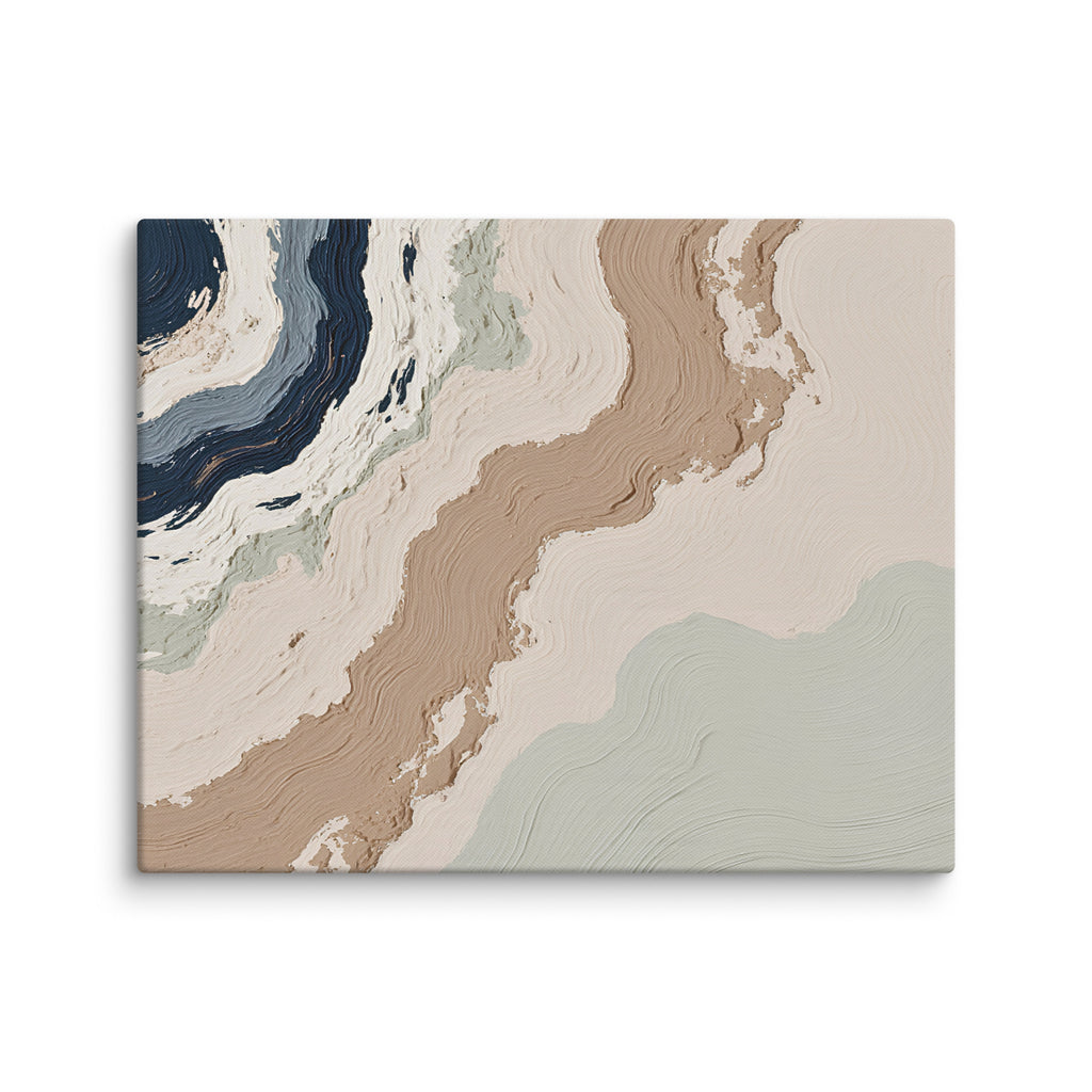 Spall canvas artwork with fractured stone-like layers and linear fissures, shown on white.