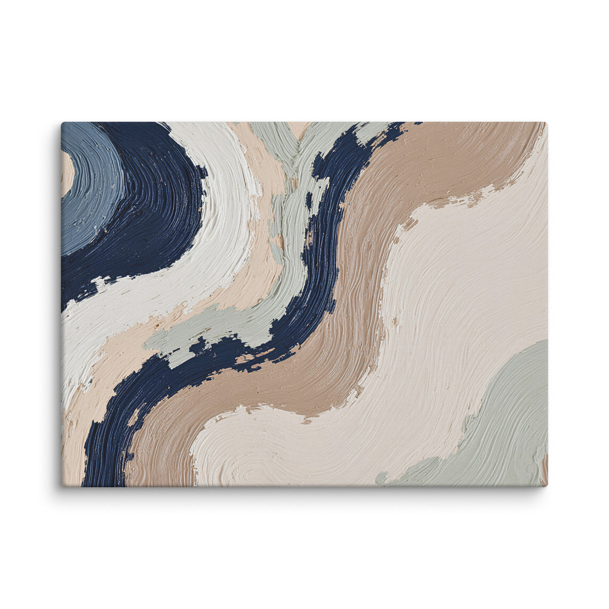 Loess canvas artwork with warm ochre, taupe and sandstone-like textures, shown on white.