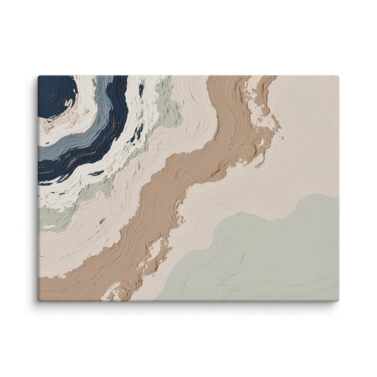 Spall canvas artwork with fractured stone-like layers and linear fissures, shown on white.