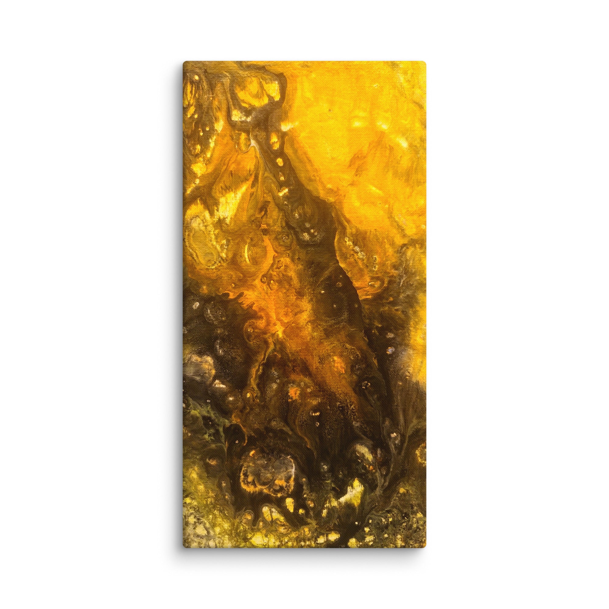 Flame canvas print shown in wall display view in 20 x 40 inch statement piece