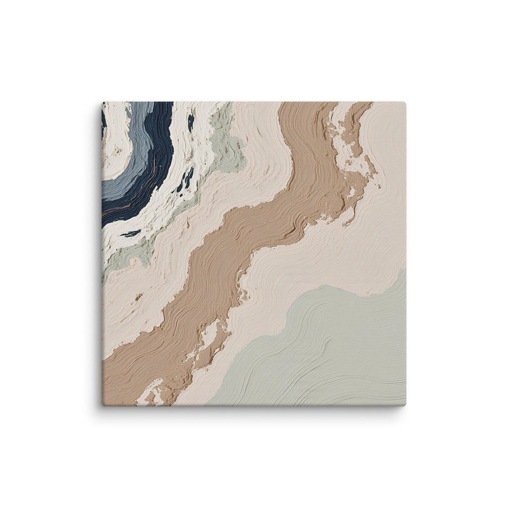 Spall canvas artwork with fractured stone-like layers and linear fissures, shown on white.