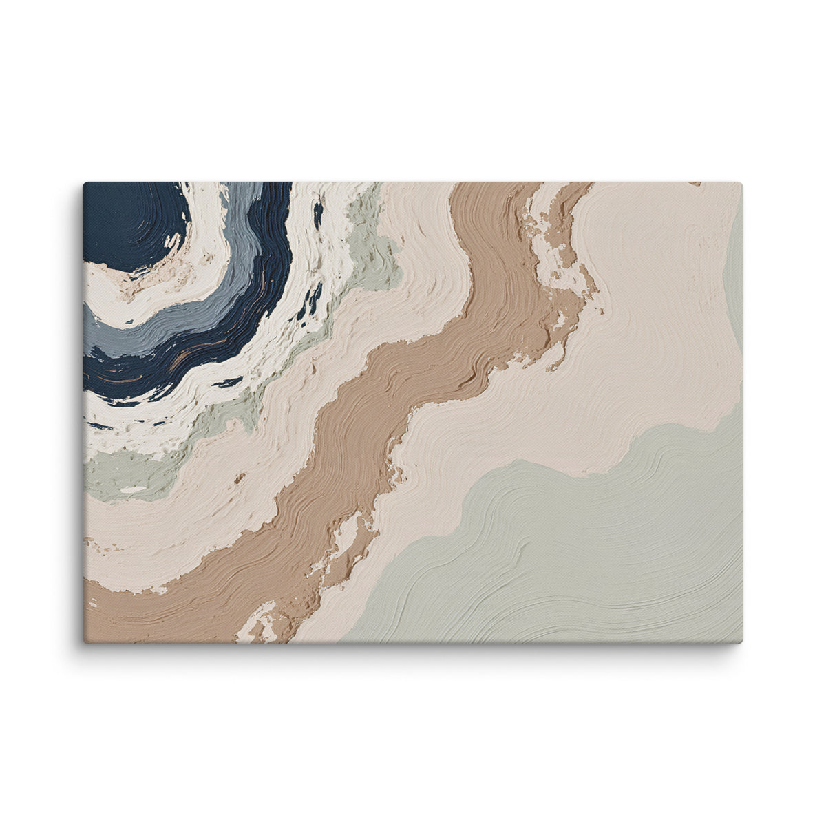 Spall canvas artwork with fractured stone-like layers and linear fissures, shown on white.