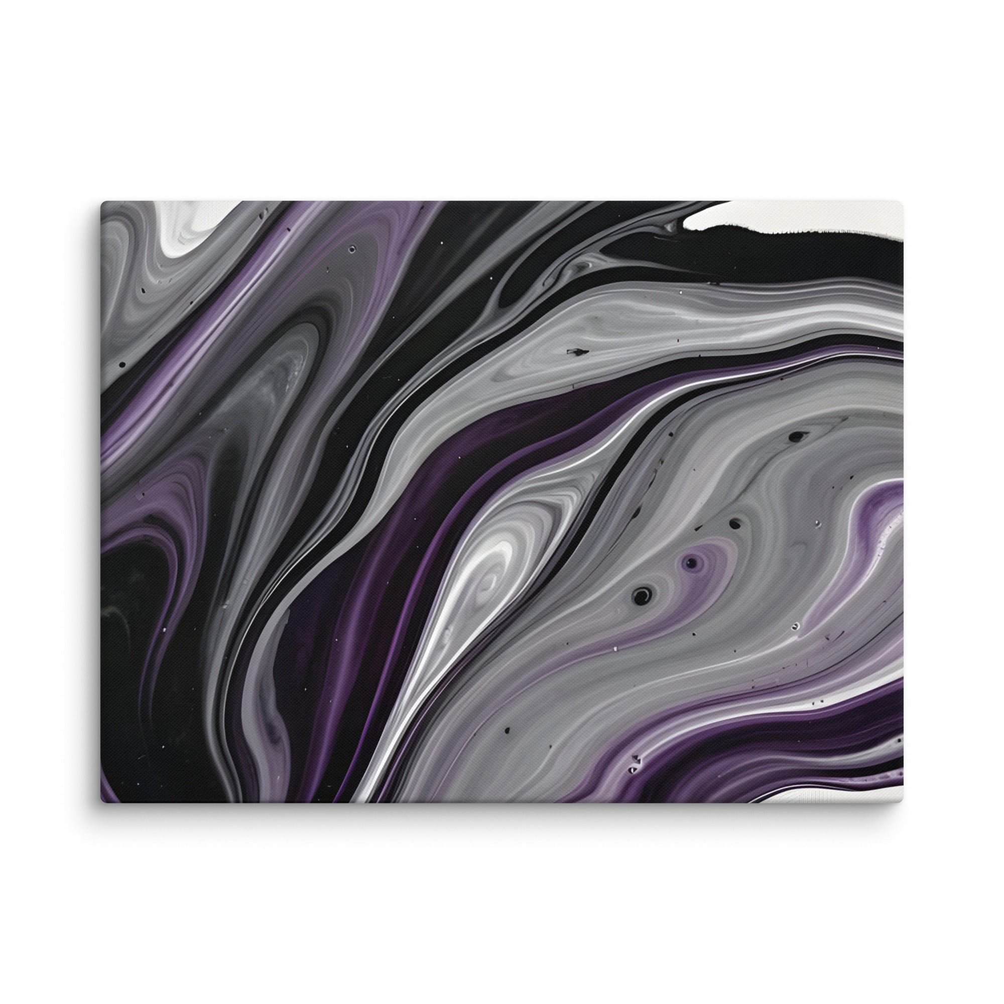Amethyst Flow canvas print with product details shown in 20 x 60 inch statement piece