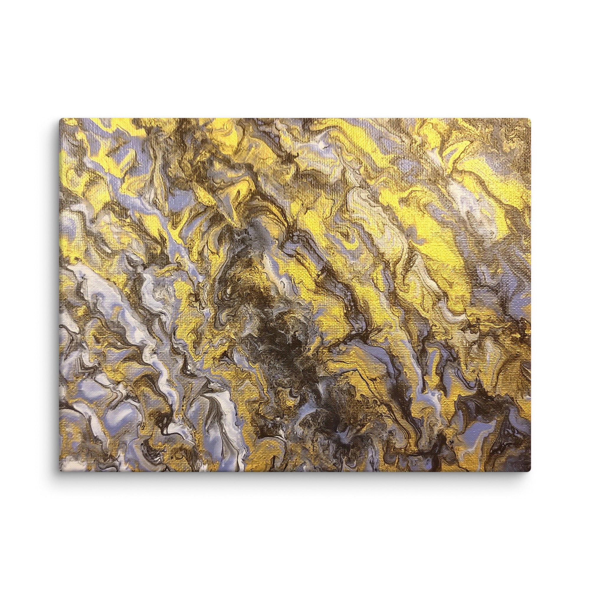 Gold Wave canvas print with product details shown in 20 x 60 inch statement piece