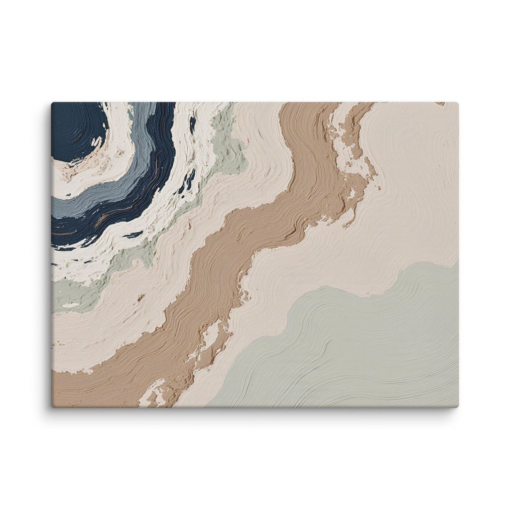 Spall canvas artwork with fractured stone-like layers and linear fissures, shown on white.