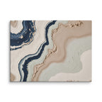 Striata canvas artwork with rhythmic bands of mineral color and sediment-like layers, shown on white.