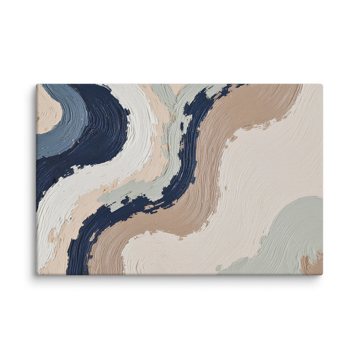 Loess canvas artwork with warm ochre, taupe and sandstone-like textures, shown on white.