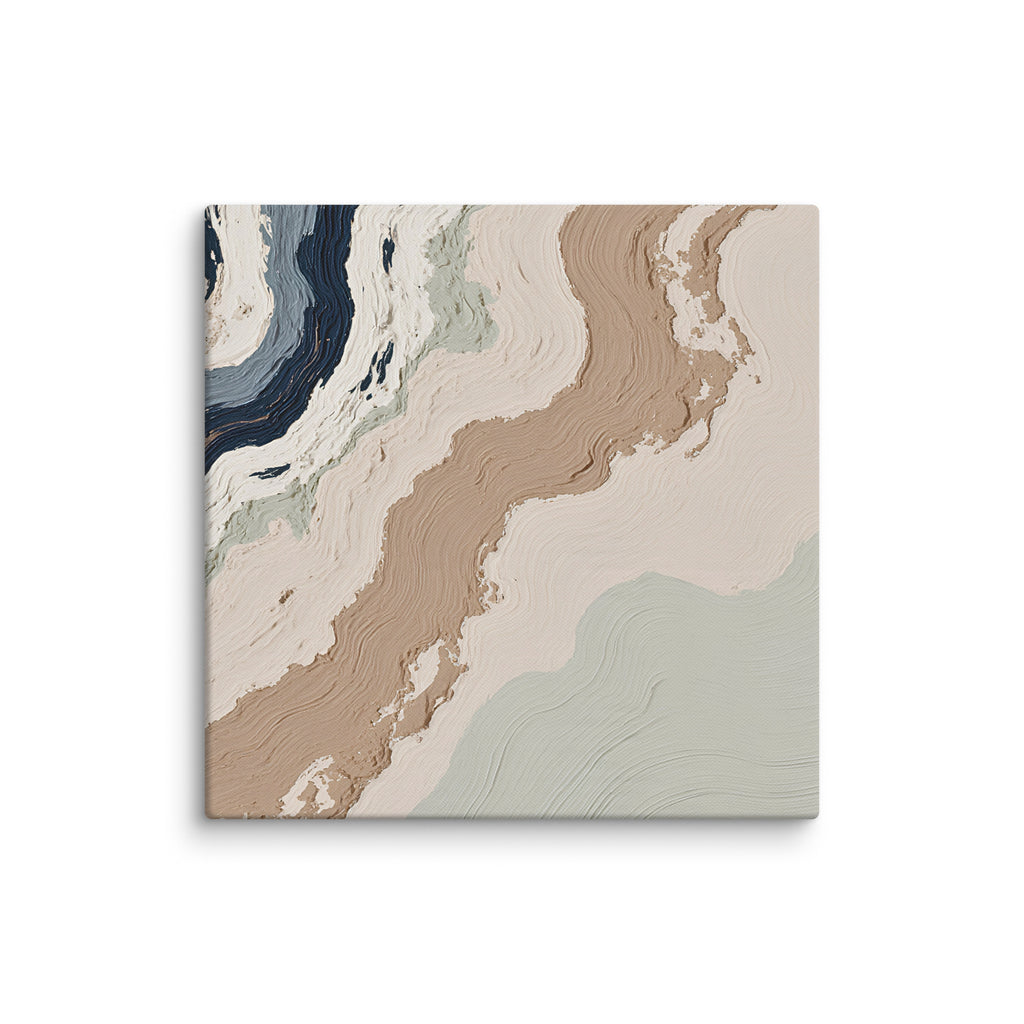 Spall canvas artwork with fractured stone-like layers and linear fissures, shown on white.
