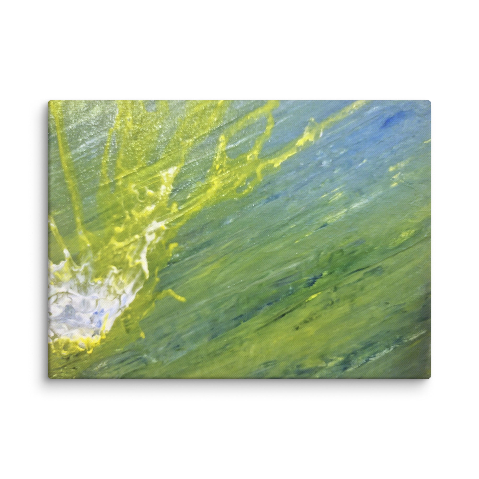 Charged Waters canvas print with product details shown in 30 x 30 inch statement piece