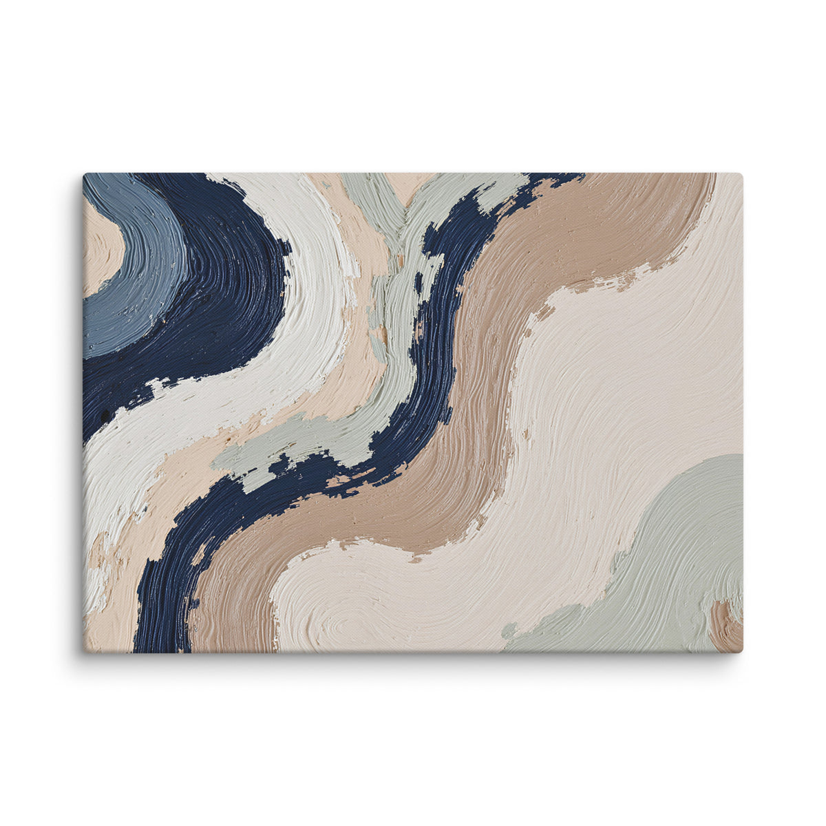 Loess canvas artwork with warm ochre, taupe and sandstone-like textures, shown on white.