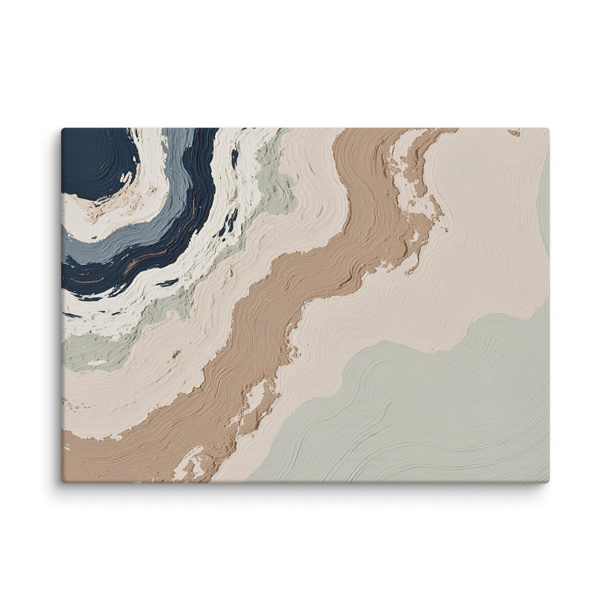 Spall canvas artwork with fractured stone-like layers and linear fissures, shown on white.