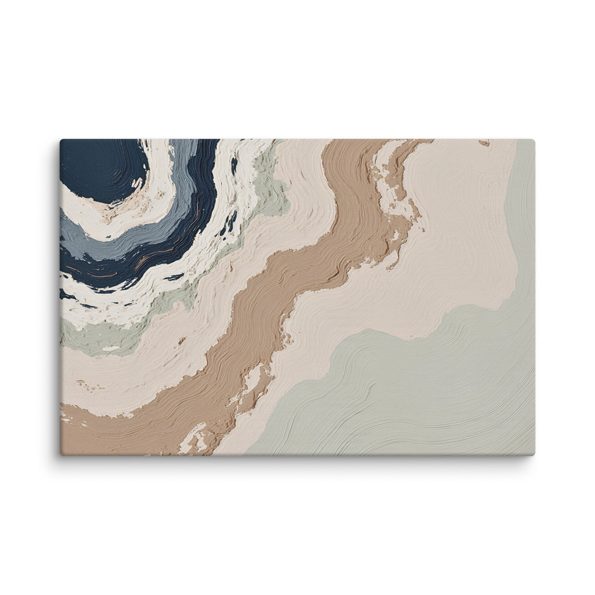 Spall canvas artwork with fractured stone-like layers and linear fissures, shown on white.