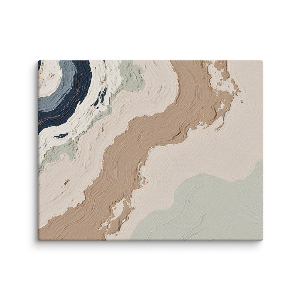 Spall canvas artwork with fractured stone-like layers and linear fissures, shown on white.