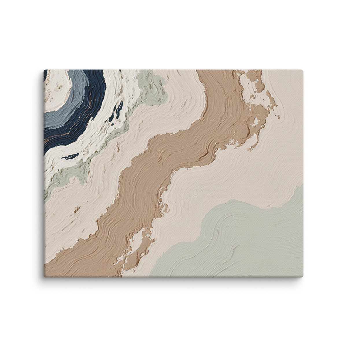 Spall canvas artwork with fractured stone-like layers and linear fissures, shown on white.