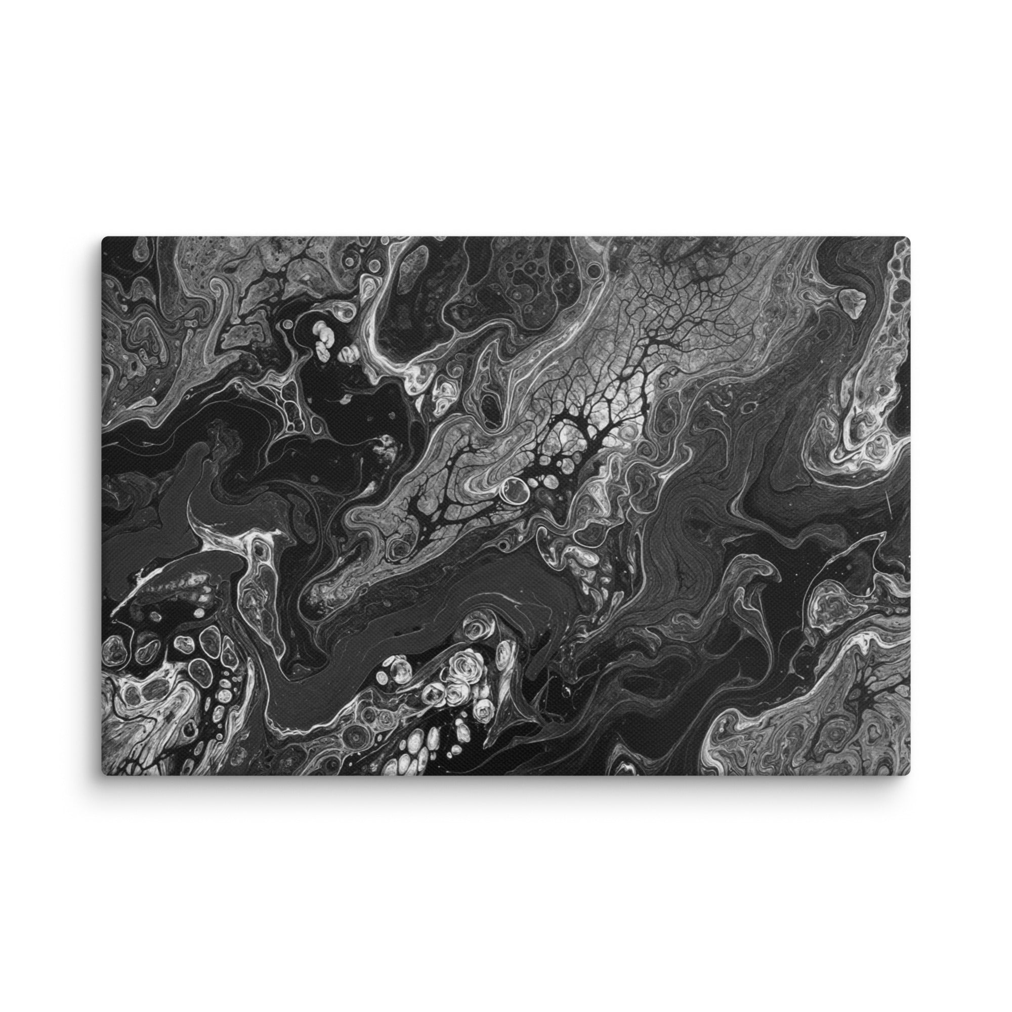 Dark Matter canvas print with product details shown in 30 x 30 inch statement piece