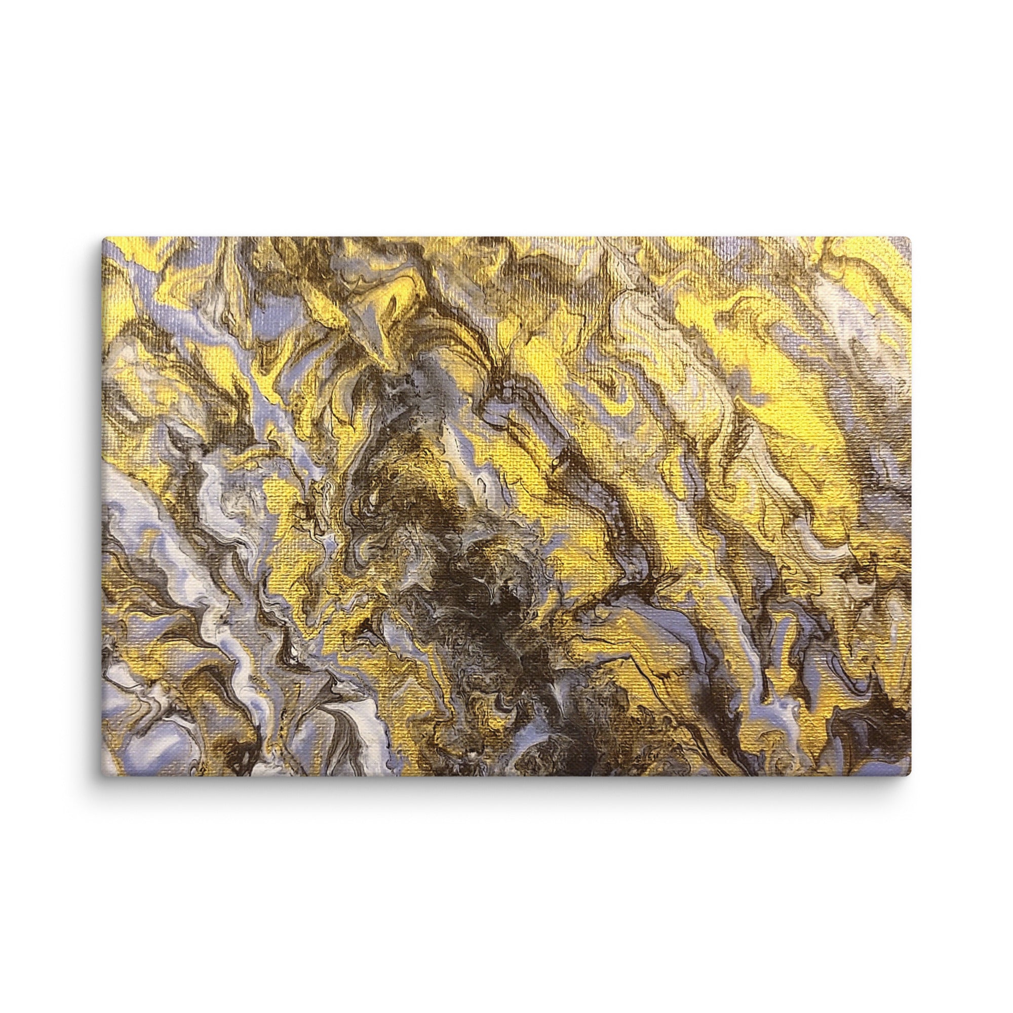 Gold Wave canvas print with product details shown in 30 x 30 inch statement piece
