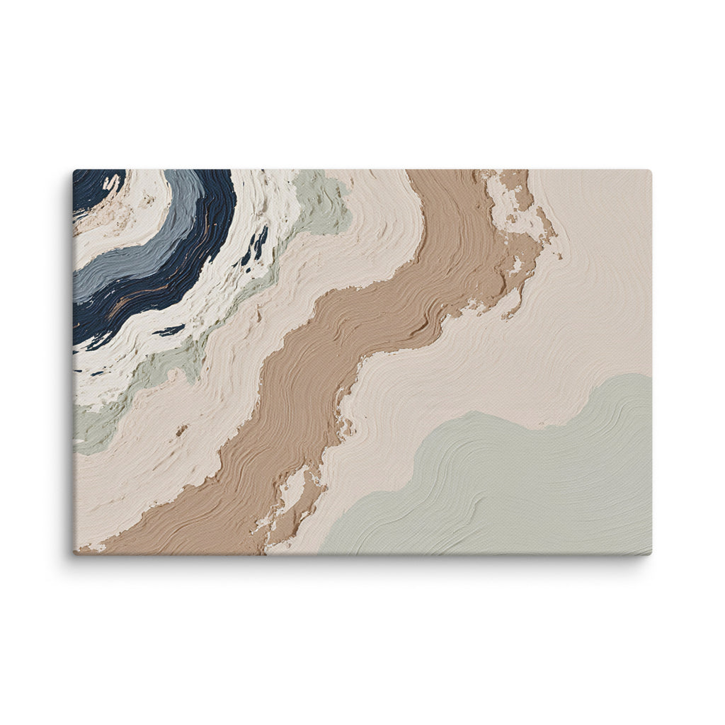 Spall canvas artwork with fractured stone-like layers and linear fissures, shown on white.