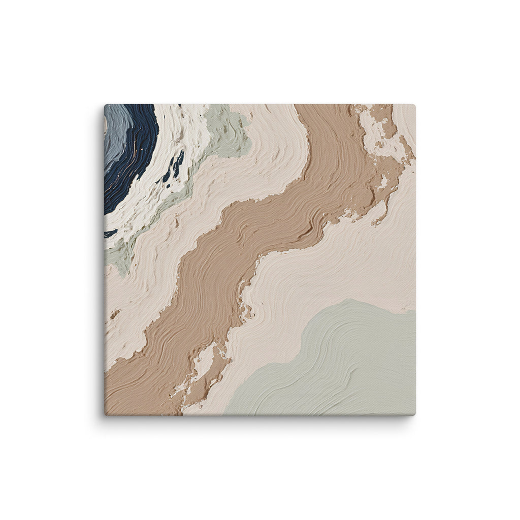 Spall canvas artwork with fractured stone-like layers and linear fissures, shown on white.