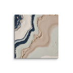 Striata canvas artwork with rhythmic bands of mineral color and sediment-like layers, shown on white.