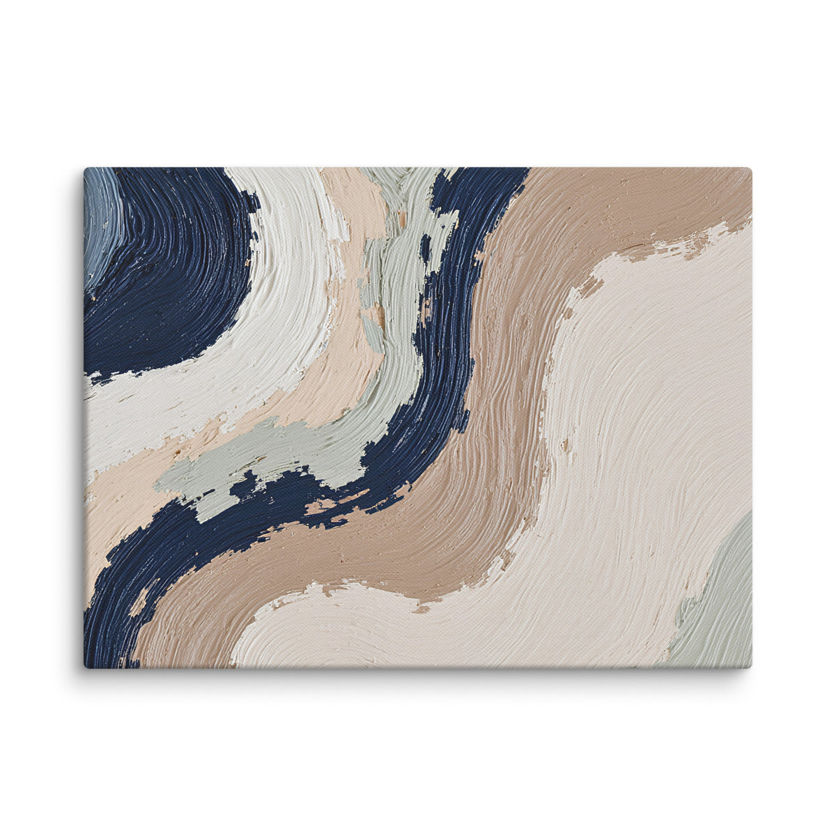 Loess canvas artwork with warm ochre, taupe and sandstone-like textures, shown on white.