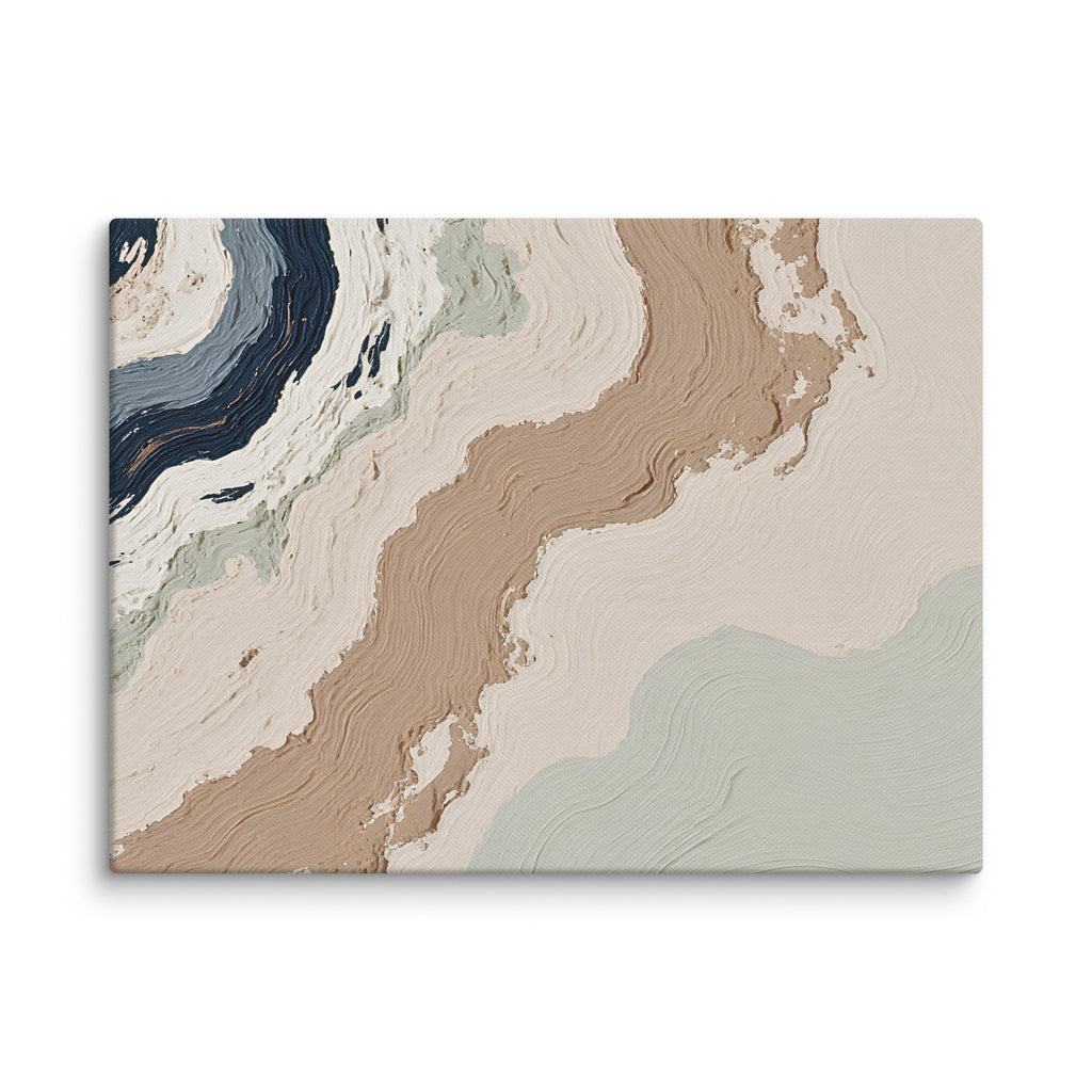 Spall canvas artwork with fractured stone-like layers and linear fissures, shown on white.