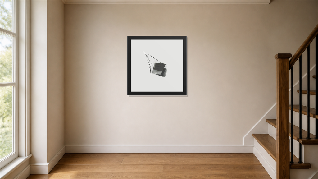 Fen framed paper at 16x16 inch (square) scale in a premium residential stair landing