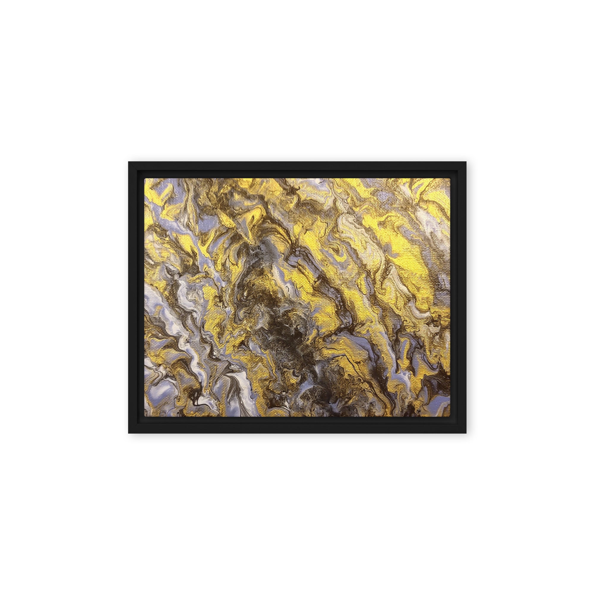 Gold Wave framed canvas print product mockup in black frame, 12 x 16 inch universal size
