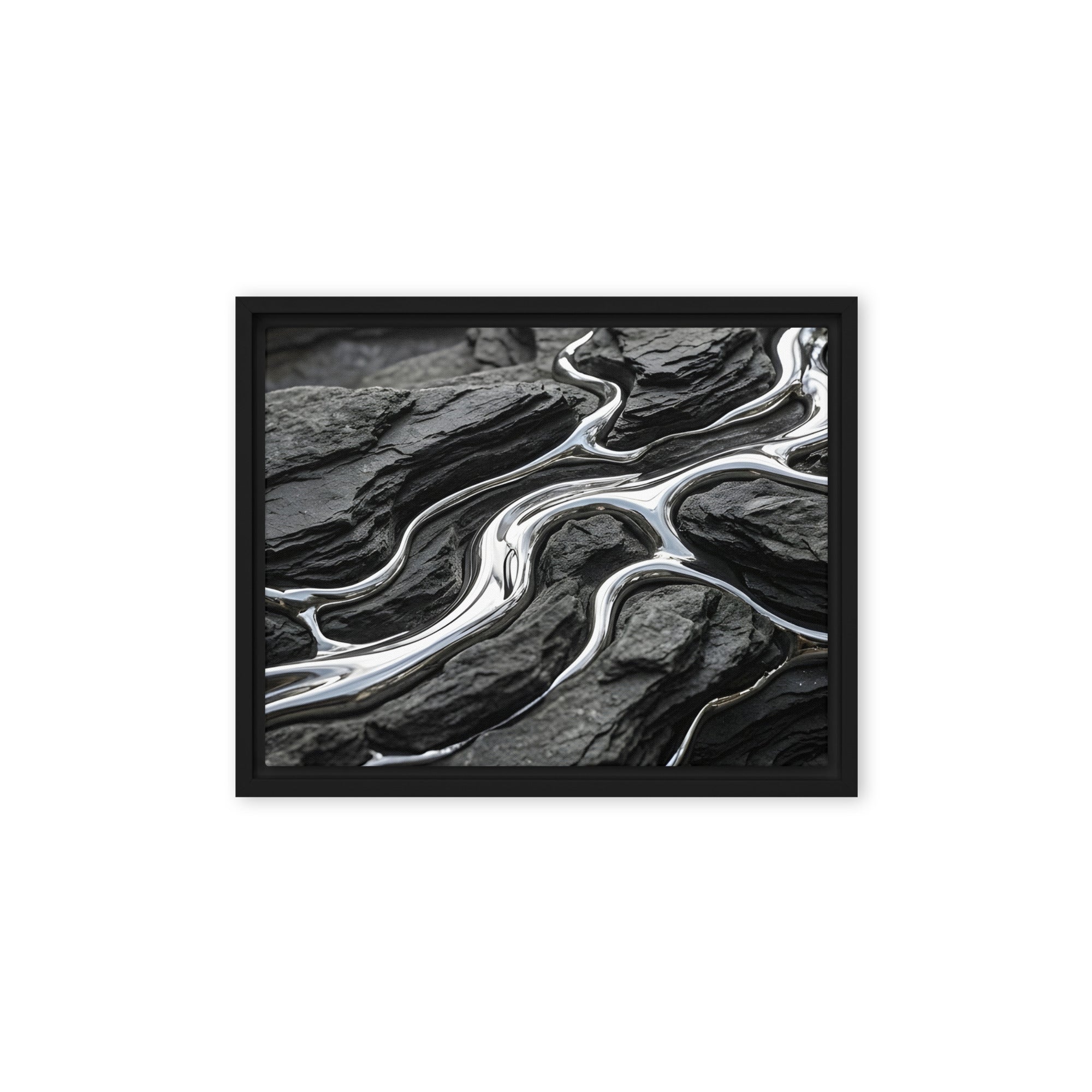 Basalt wall art product image as a framed canvas print in black frame, 12 x 16 inch universal size