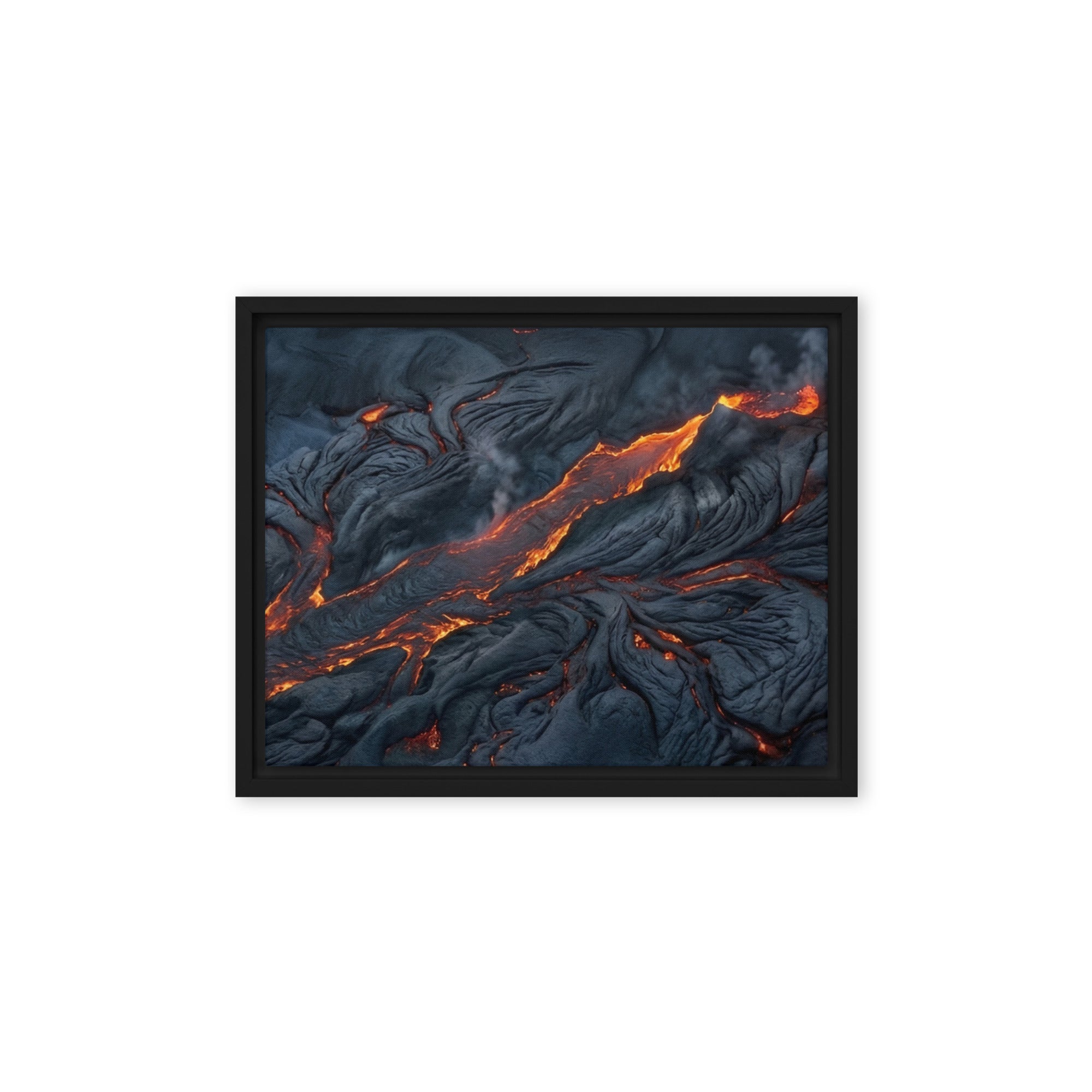 Molten framed canvas print with product details shown in black frame, 16 x 20 inch universal size