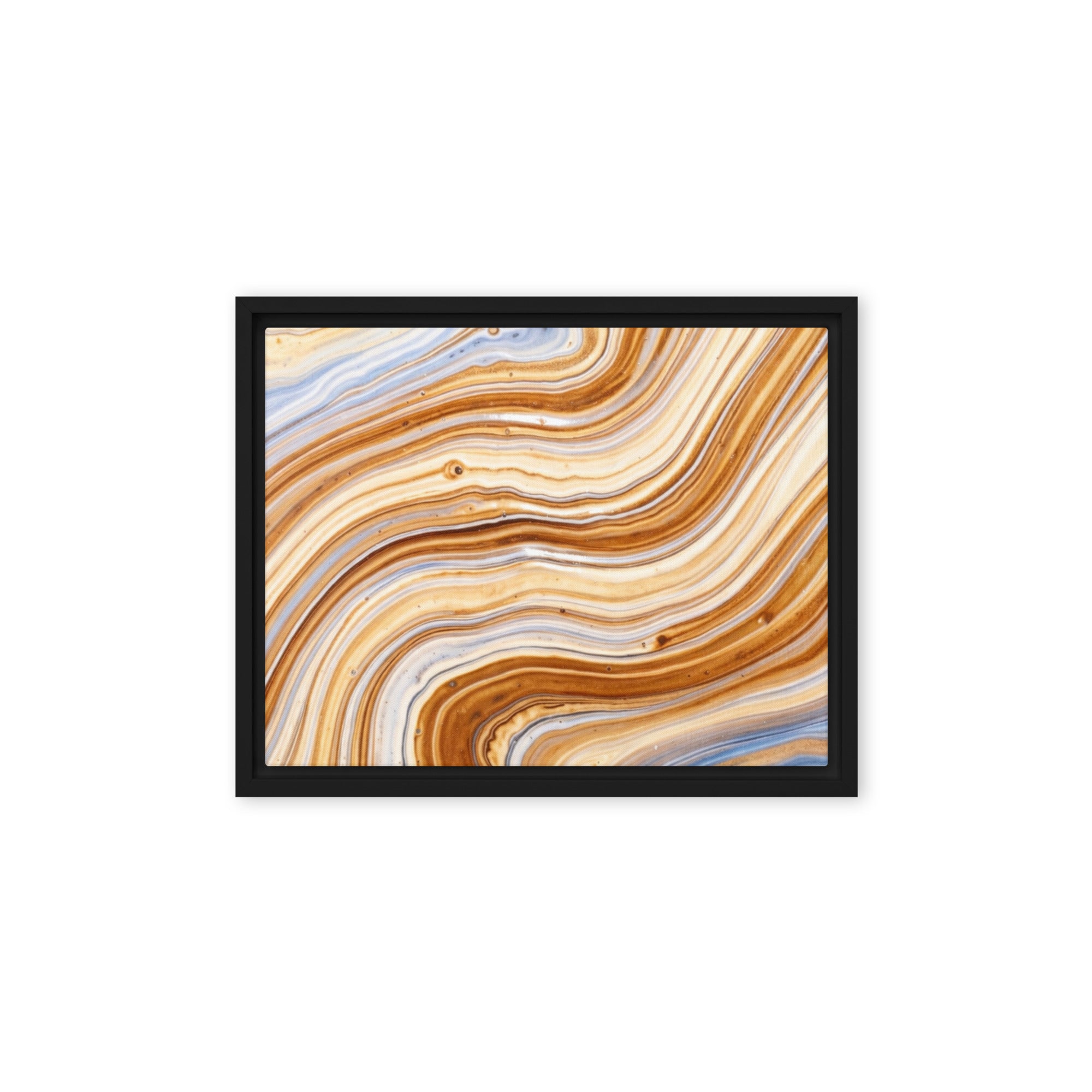 Dune framed canvas print with product details shown in black frame, 16 x 20 inch universal size