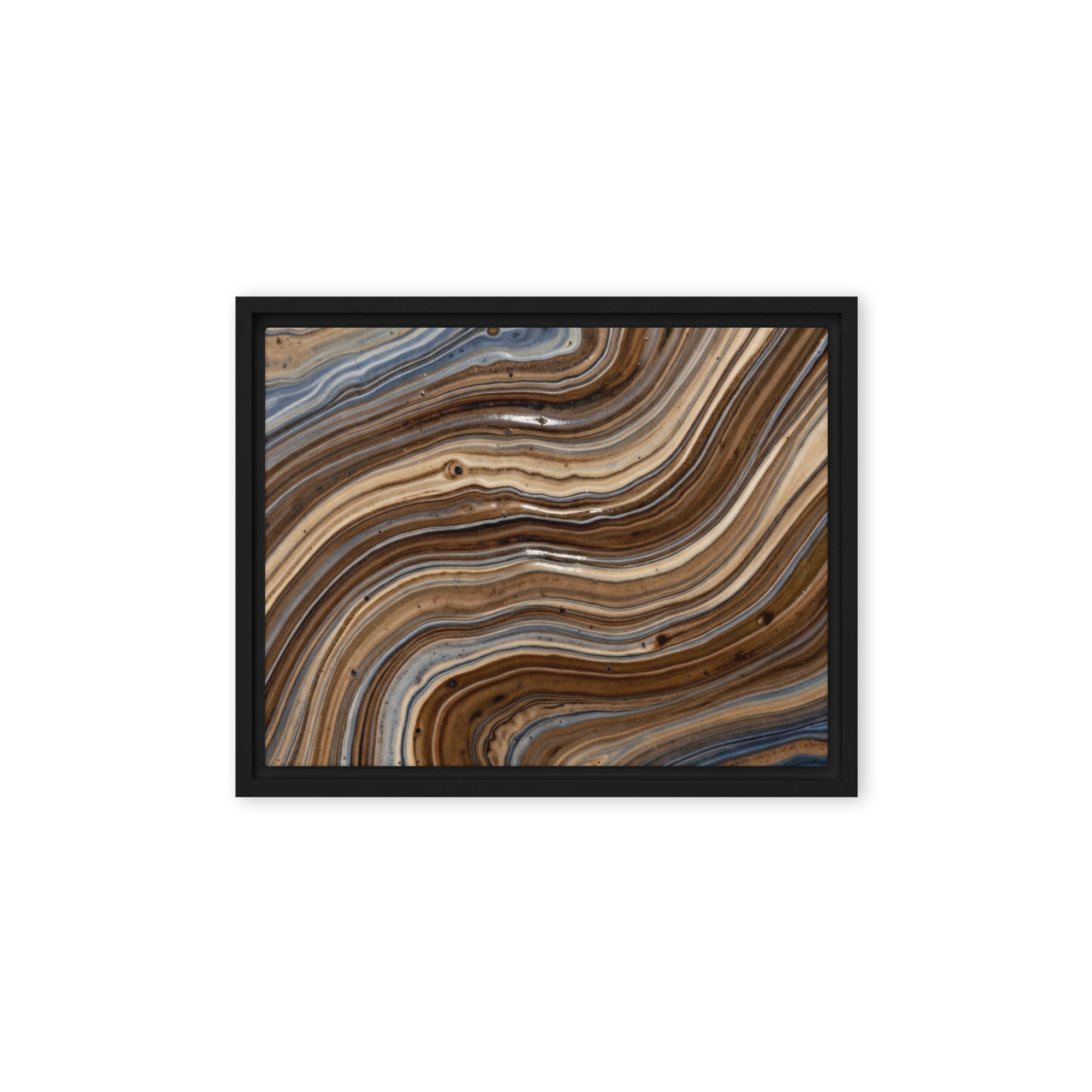 Dunes framed canvas print with product details shown in black frame, 16 x 20 inch universal size
