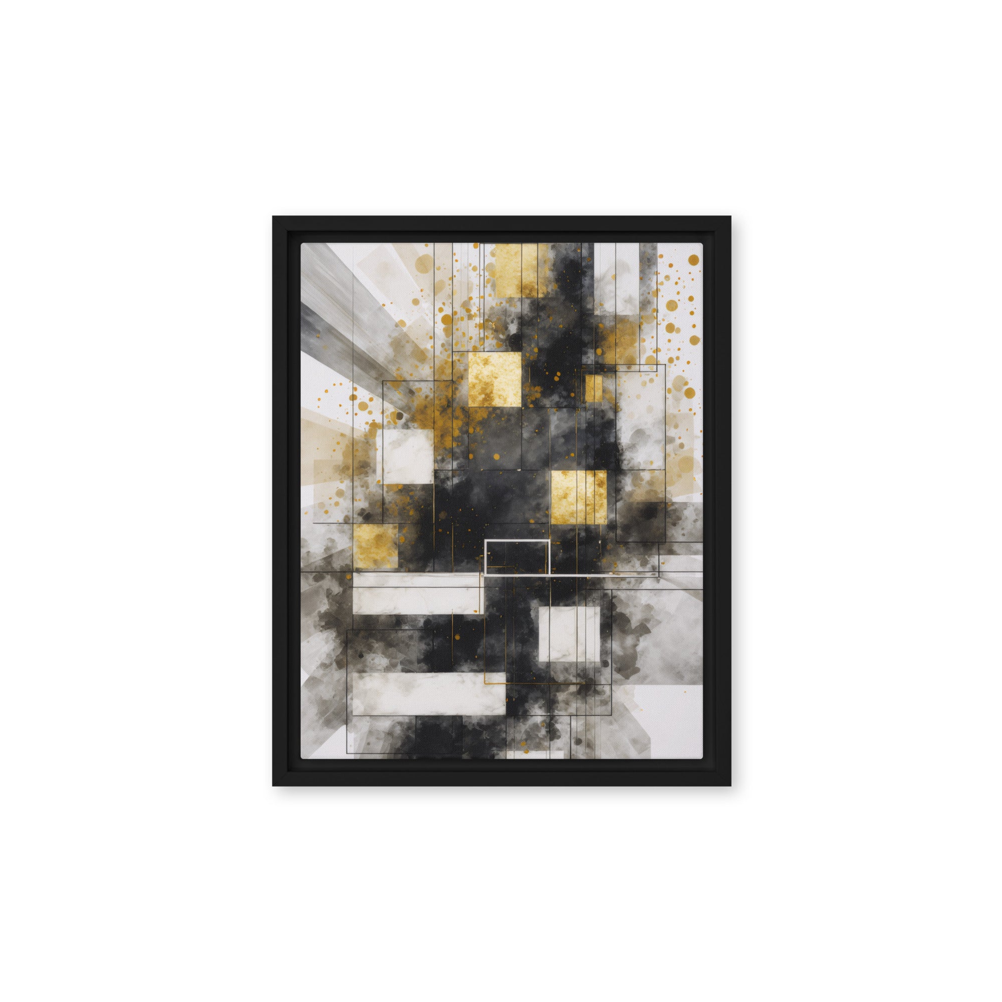 Oriana framed canvas print with product details shown in black frame, 20 x 28 inch large size