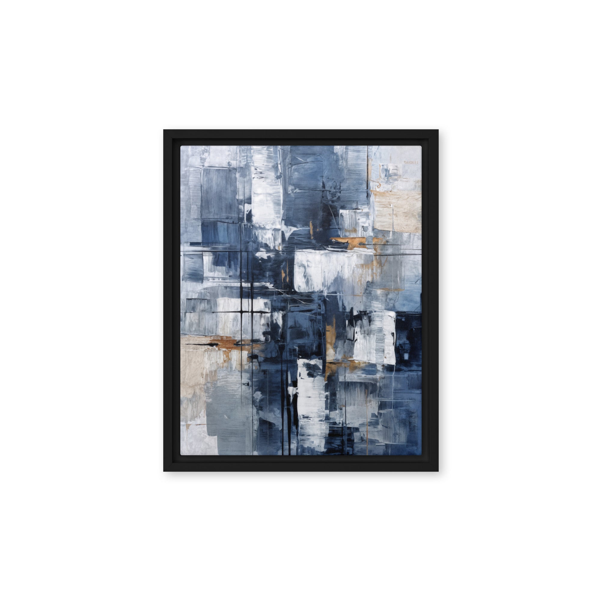 Push framed canvas print with product details shown in black frame, 16 x 20 inch universal size