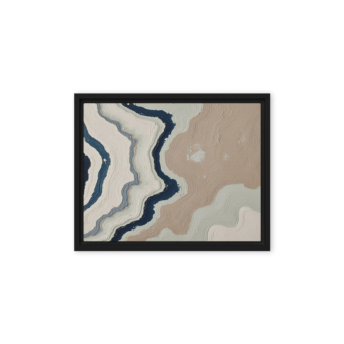 Karst framed canvas artwork with limestone-like textures and deep charcoal shadows, shown on white.