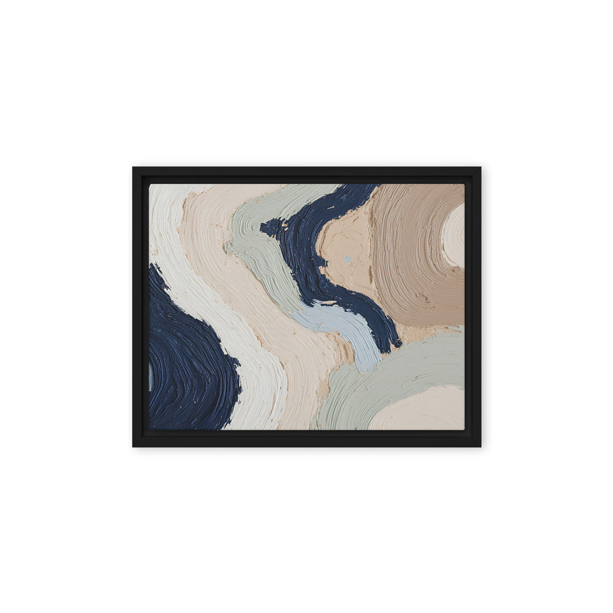 Marl framed canvas artwork with pale stone and soft clay tones with subtle visual texture, shown on white.