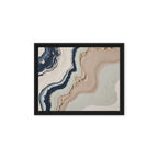 Striata framed canvas artwork with rhythmic bands of mineral color and sediment-like layers, shown on white.