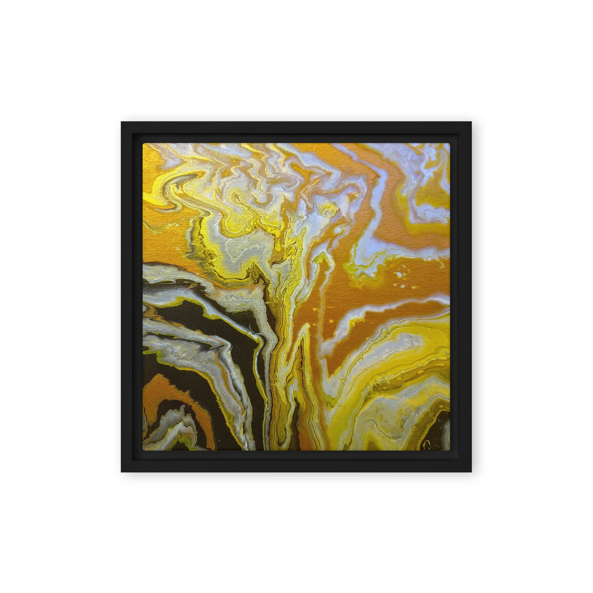 Golden Surge framed canvas print shown in front view in black frame, 20 x 30 inch large size