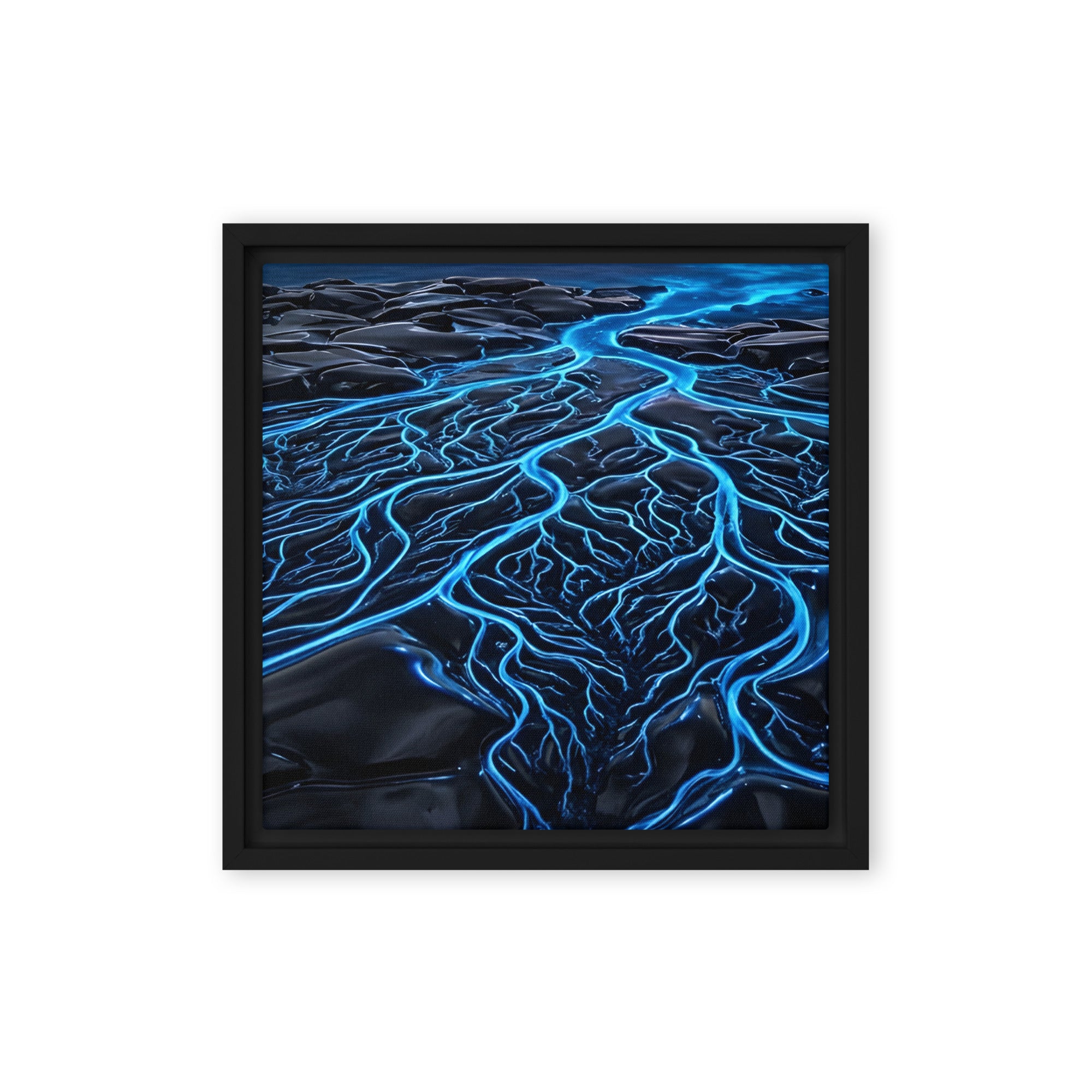 Caldera framed canvas print shown in front view in black frame, 20 x 30 inch large size