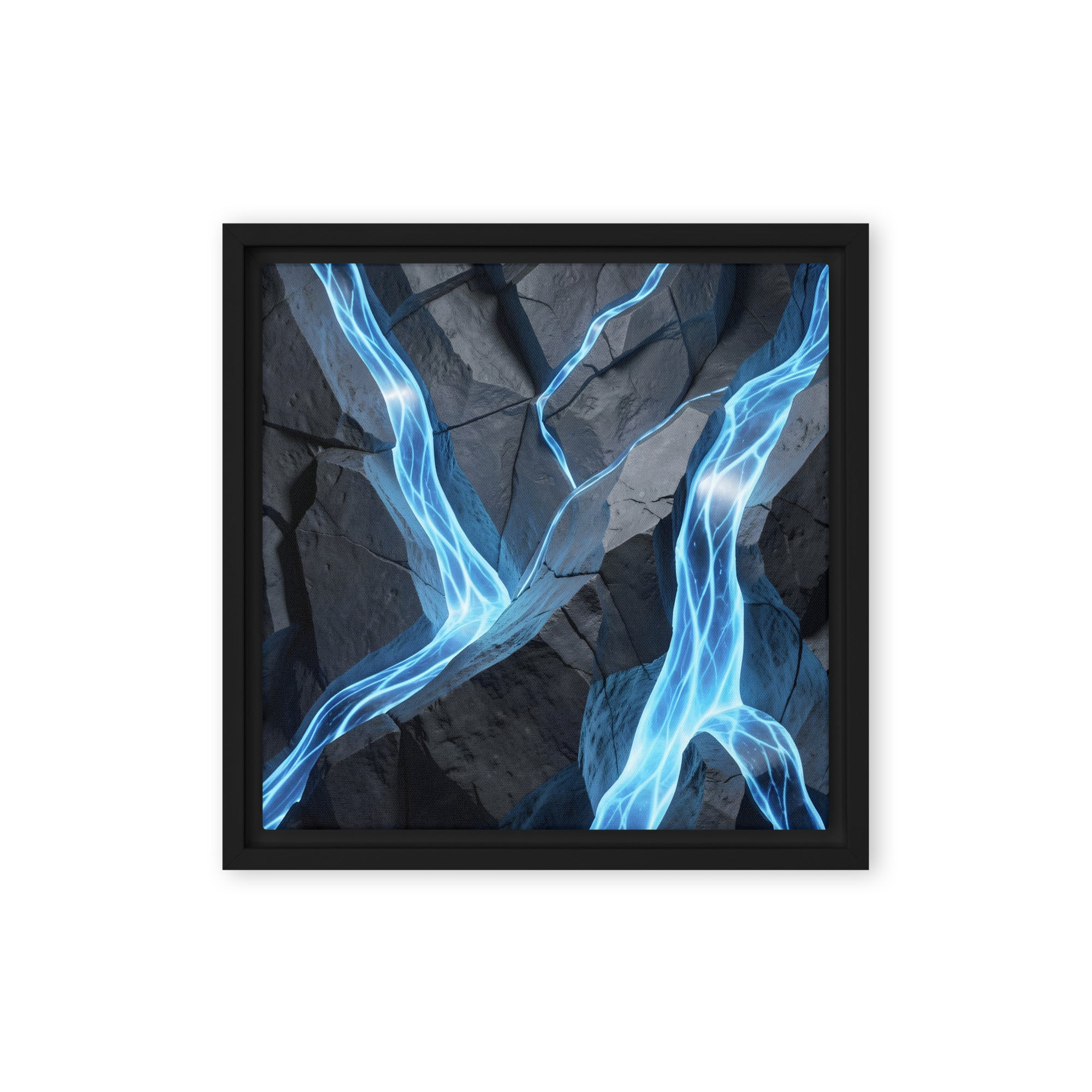 Tephra wall art product image as a framed canvas print in black frame, 24 x 32 inch large size