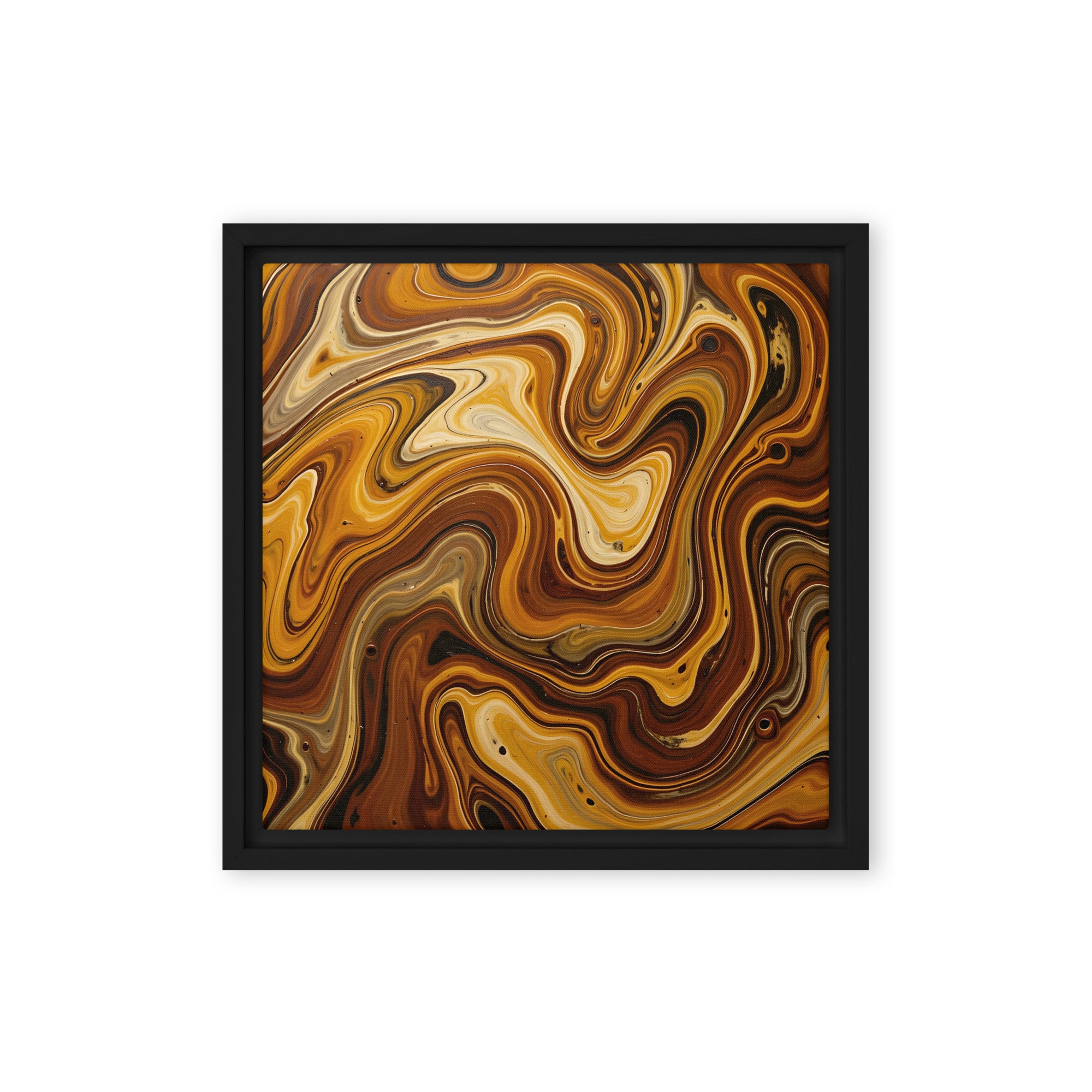 Molten Earth framed canvas print shown in front view in black frame, 20 x 30 inch large size