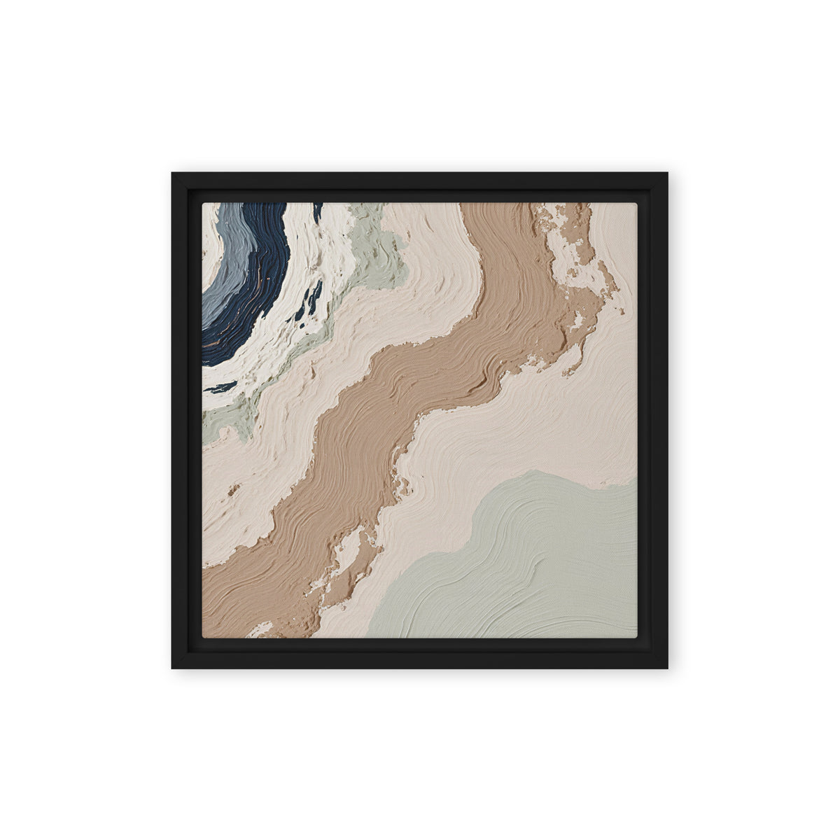 Spall framed canvas artwork with fractured stone-like layers and linear fissures, shown on white.